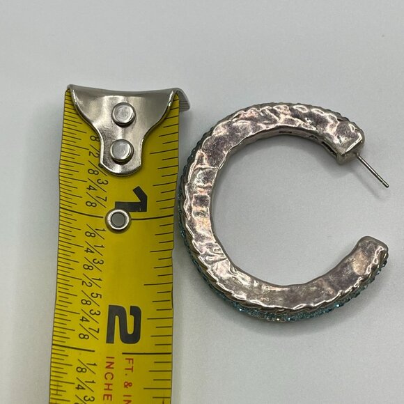 Sterling Silver Hoop Earrings With Blue Crystal Accents 925 Marked - Picture 6 of 9